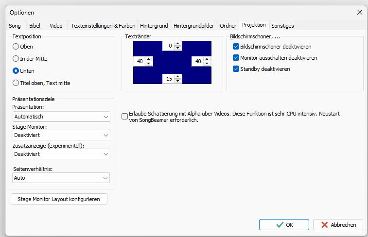 Songbeamer Einstellungen